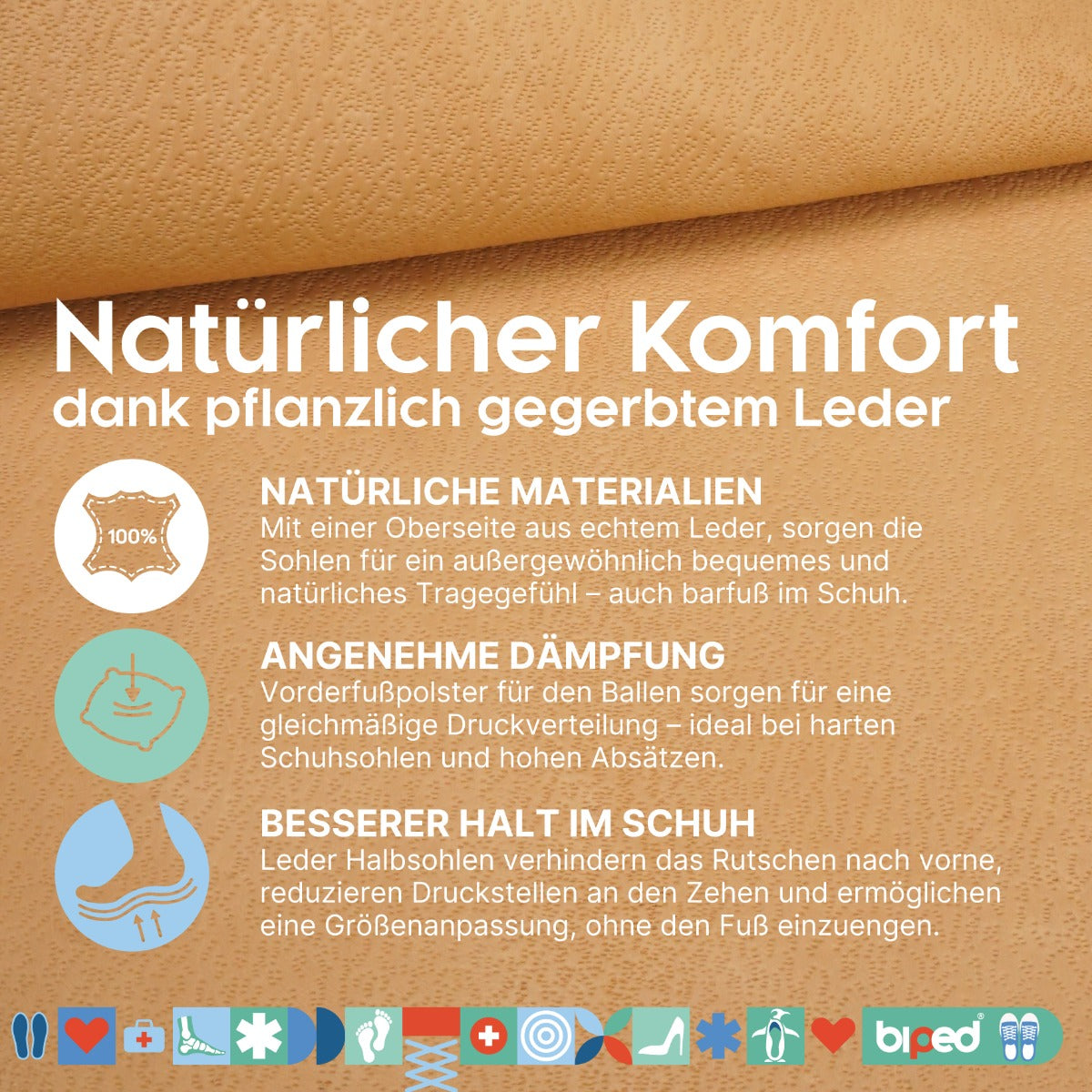 biped 2 Paar Leder Halbsohlen mit Aktivkohle z1782