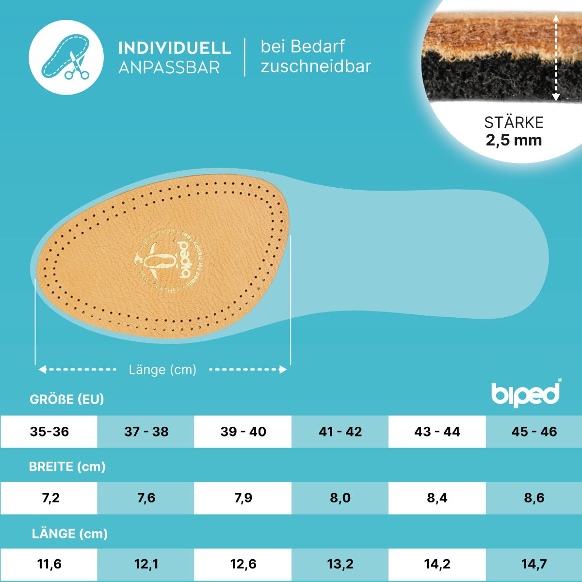 biped 2 Paar Leder Halbsohlen mit Aktivkohle z1782