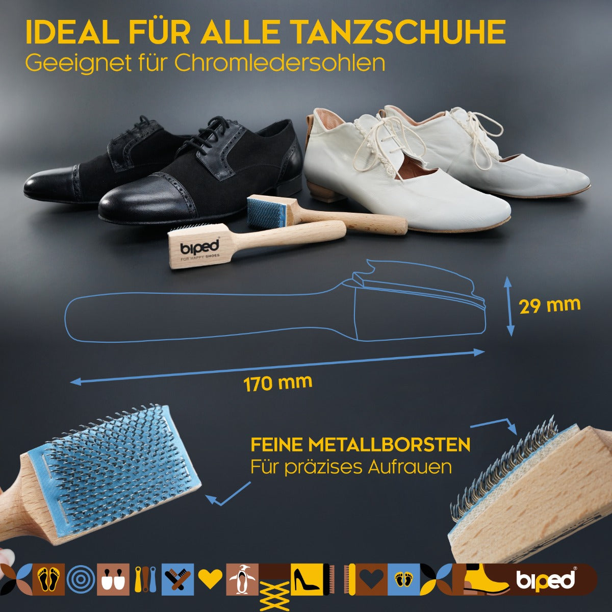 biped Tanzschuhbürste aus Holz - Aufraubürste mit Etui z2449