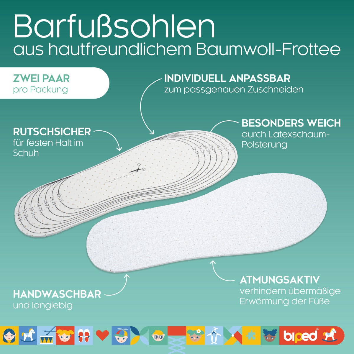 biped 2 Paar Kinder Frotteesohlen zum Zuschneiden z2776