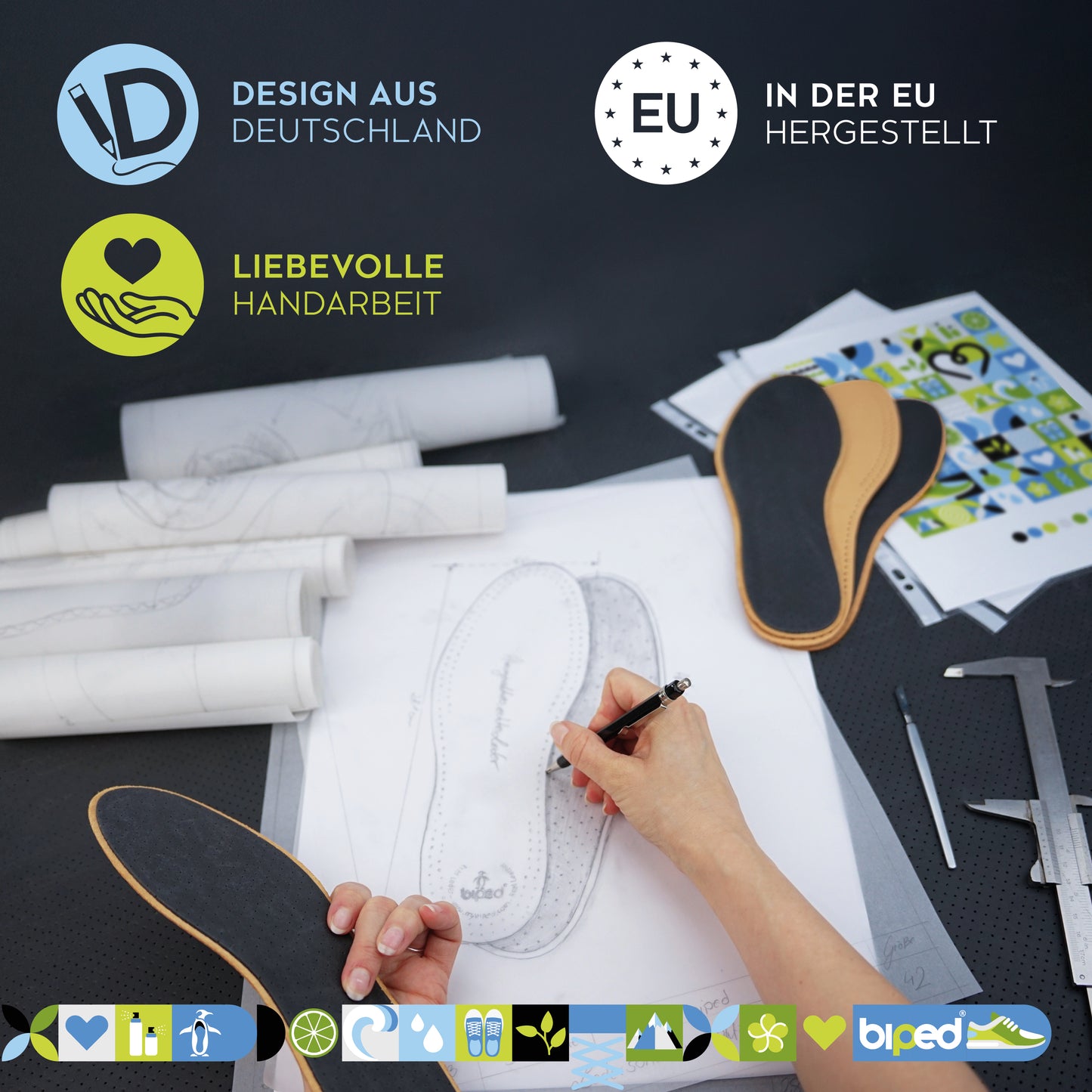 biped 2 Paar Premium Leder Einlegesohlen mit Aktivkohle Latex z2763