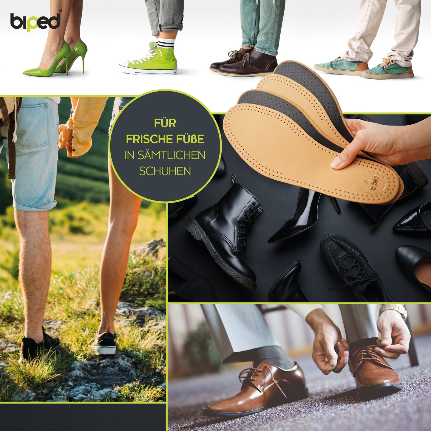 biped 2 Paar Premium Leder Einlegesohlen mit Aktivkohle Latex z2763