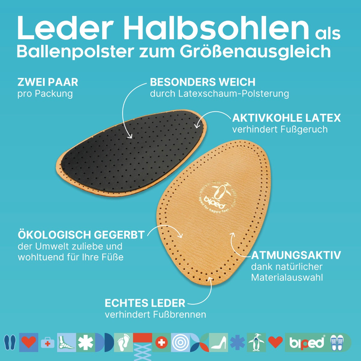 biped 2 Paar Leder Halbsohlen mit Aktivkohle z1782