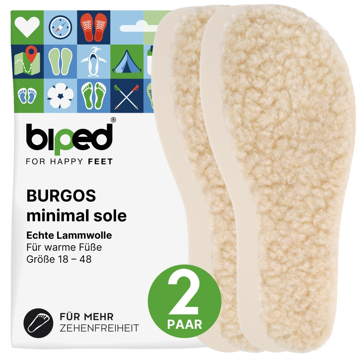 biped minimal sole BURGOS - 2 Paar Einlegesohlen - spezielle Form
