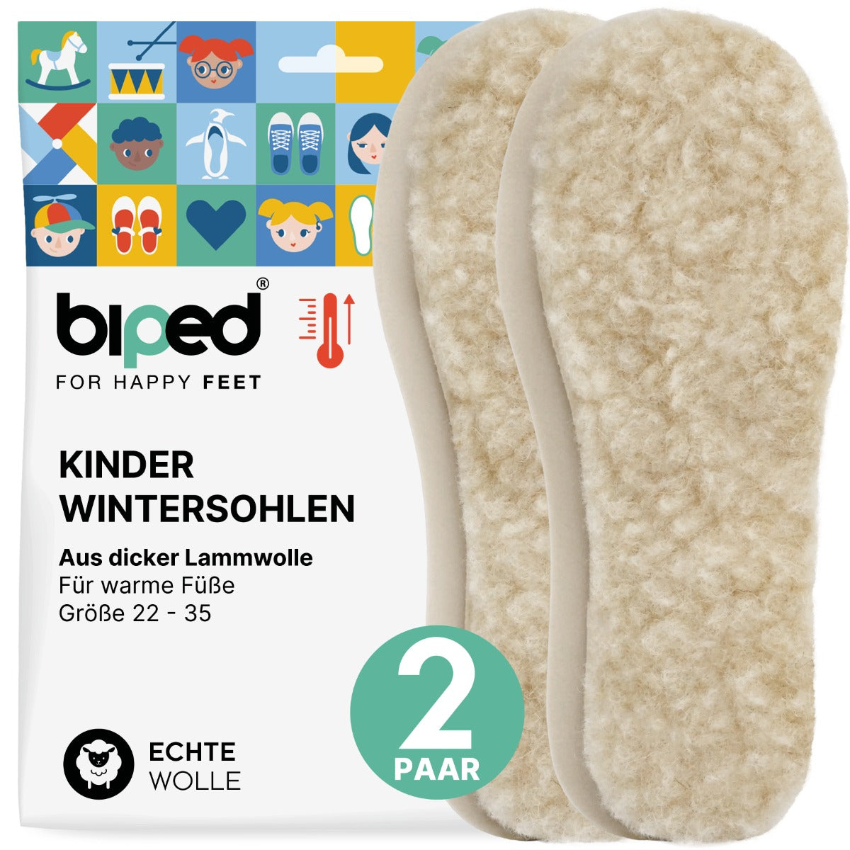 biped 2 Paar Kinder Lammwoll Einlegesohlen, extra dick z1021