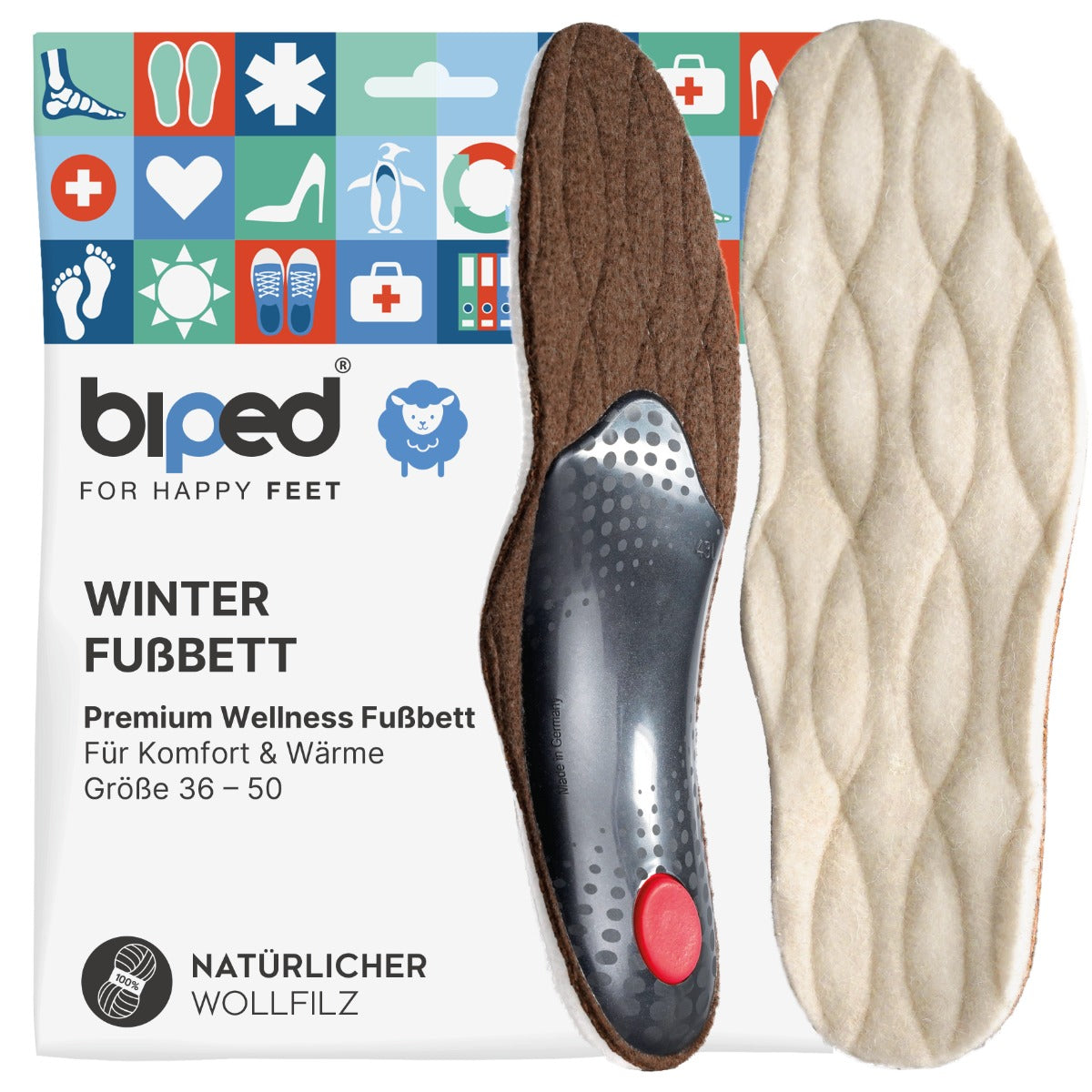 Biped 3 Paar Antibakterielle Einlegesohlen – Mit Kiefernduft, Aus Baumwolle & Naturlatex (Gr. 42–43)