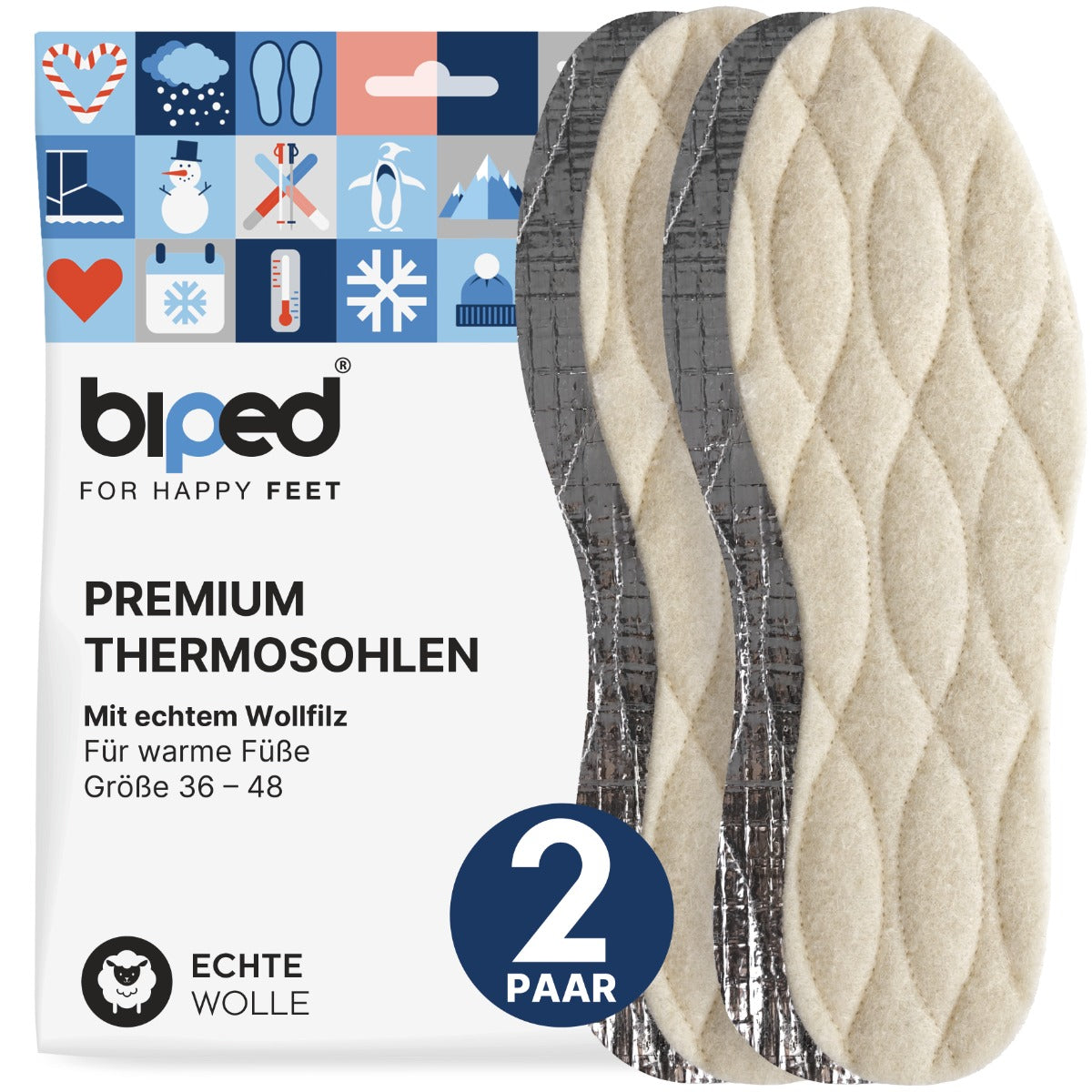 biped 2 Paar Thermosohlen mit Lammwolle und Aluminium Unterseite z2391