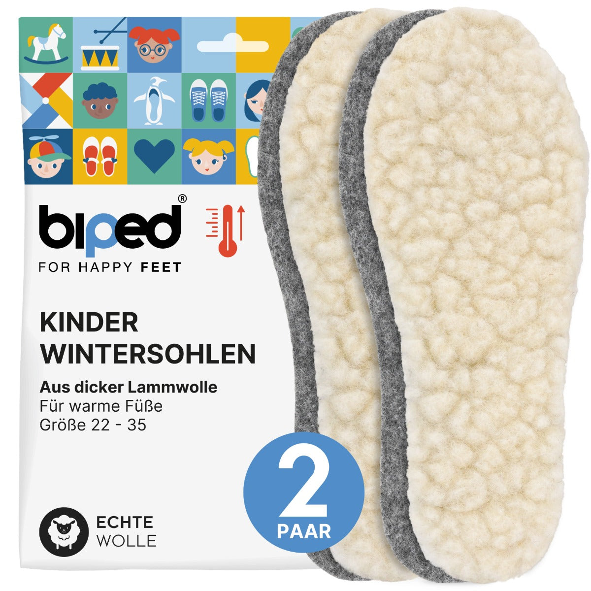 biped 2 Paar Kinder Wollsohlen mit extra dicker Lammwolle und Filz z2690