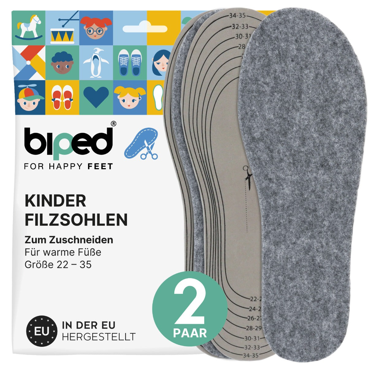 biped 2 Paar Kinder Filzsohlen zum Zuschneiden z2740