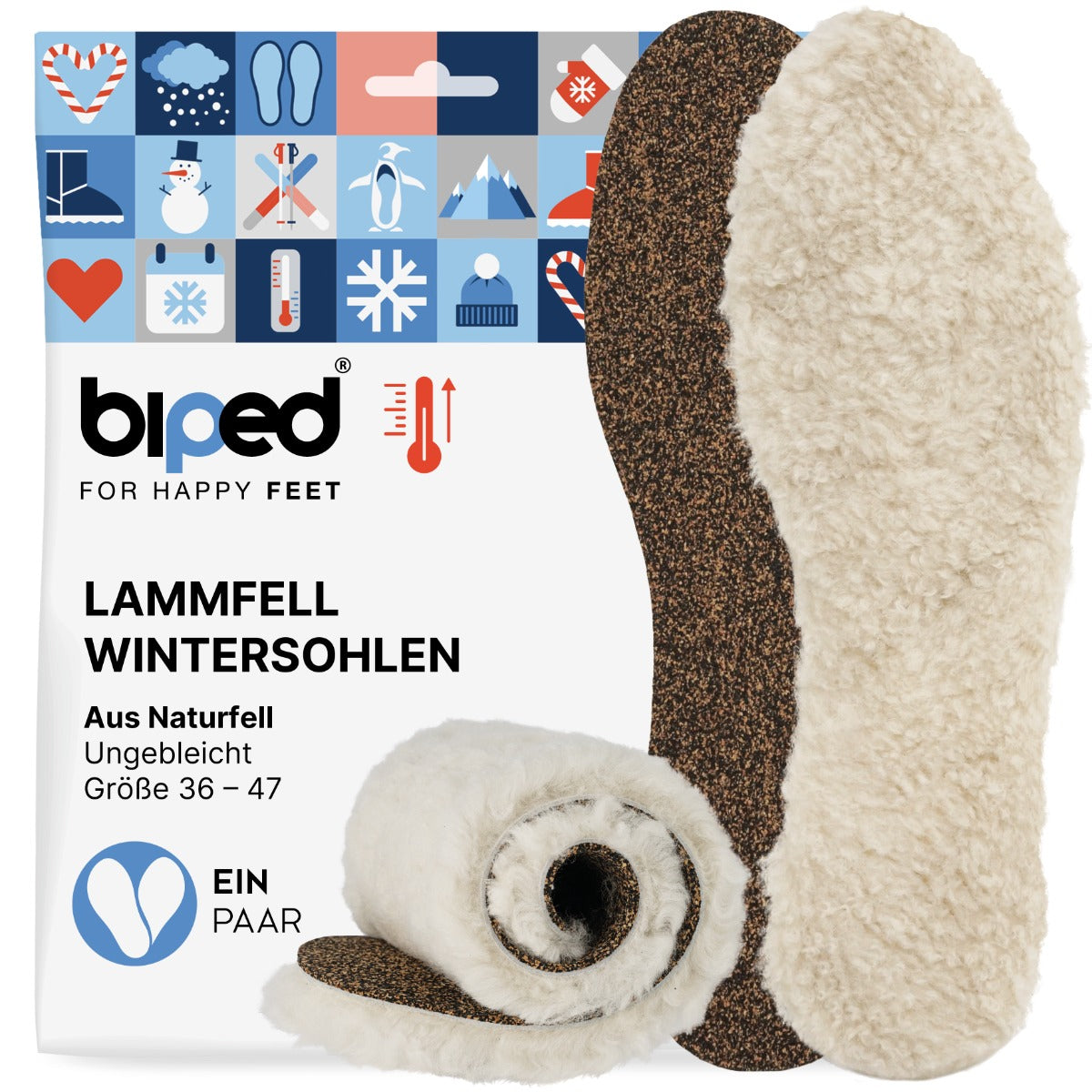 biped Premium Lammfellsohlen mit Kork und recyceltem Kautschuk z2791