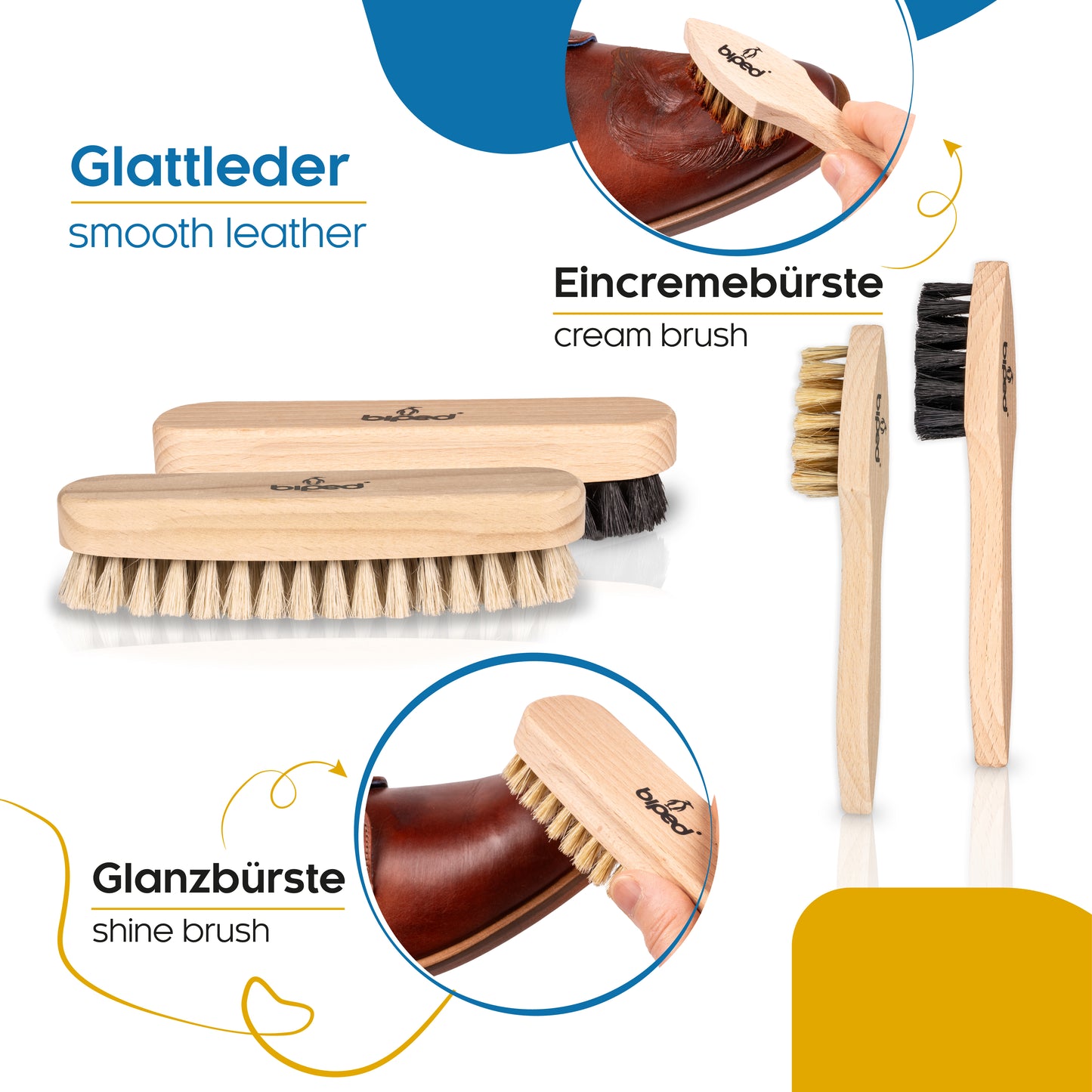 biped Schuhputzset 8-teilig - Schuhbürsten für Glattleder und Wildleder z2463