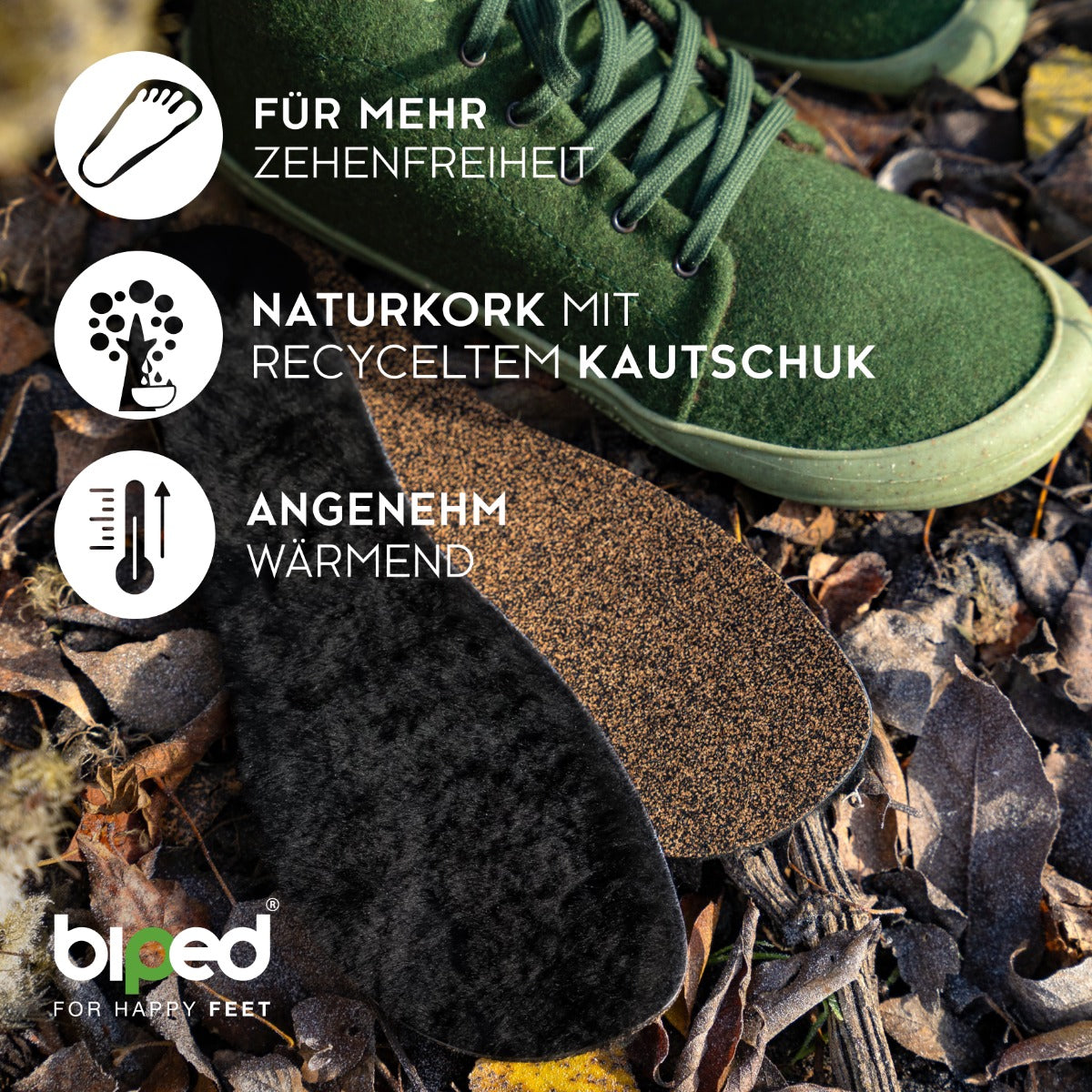 biped minimal sole FISTERRA – Lammfell Einlegesohlen - spezielle Form für Barfußschuhe
