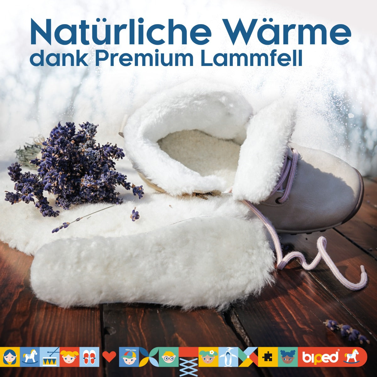 biped Kinder Premium Lammfellsohlen mit Kork und recyceltem Kautschuk z1024