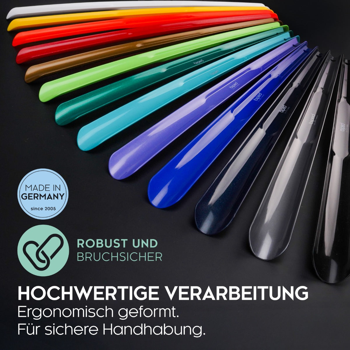 Schuhanzieher Kunststoff Schuhlöffel deutsche Herstellung 65cm mit Haken z1556