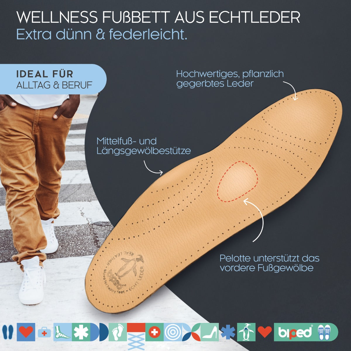 biped Premium Fußbett aus pflanzlich gegerbtem Leder z1706