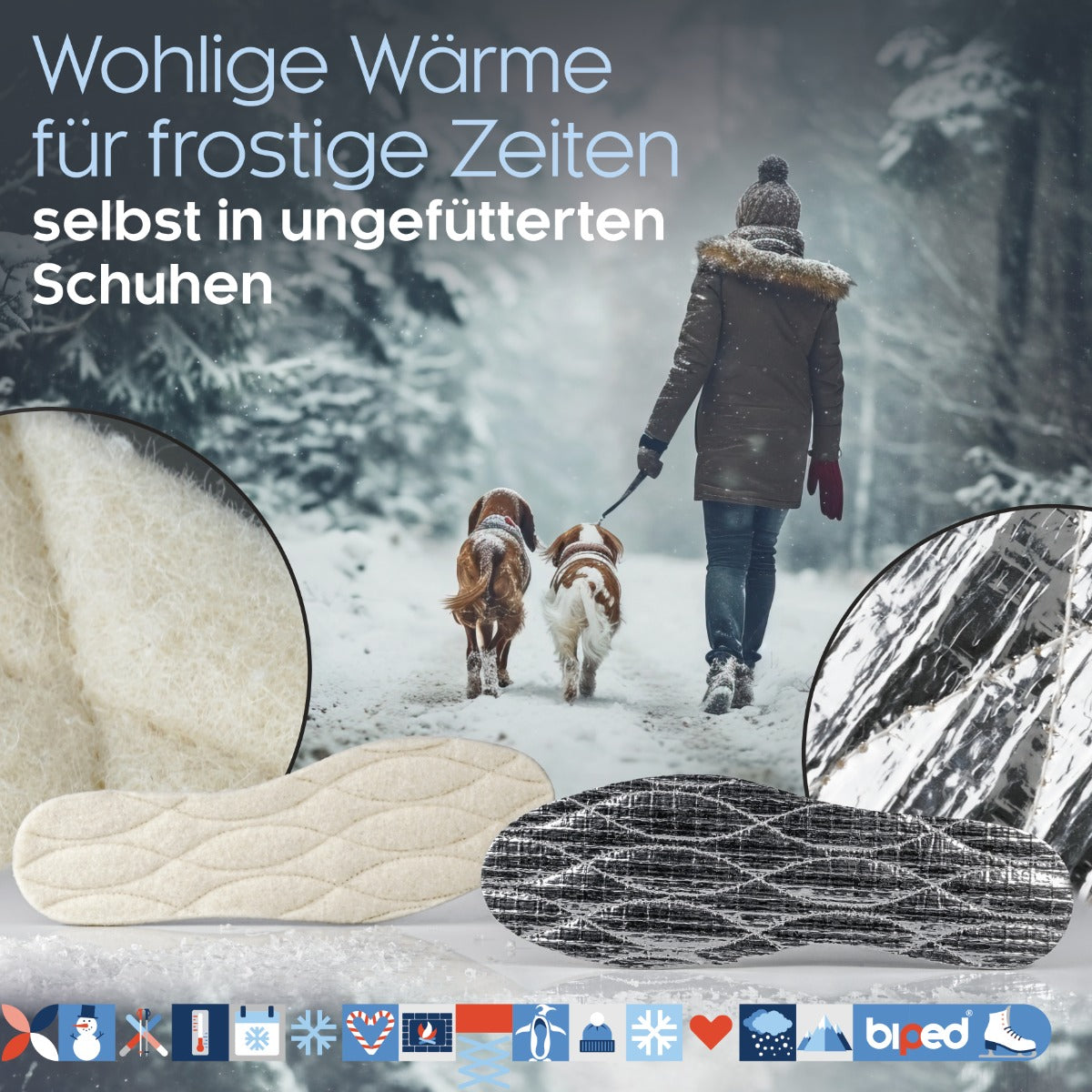 biped 2 Paar Thermosohlen mit Lammwolle und Aluminium Unterseite z2391