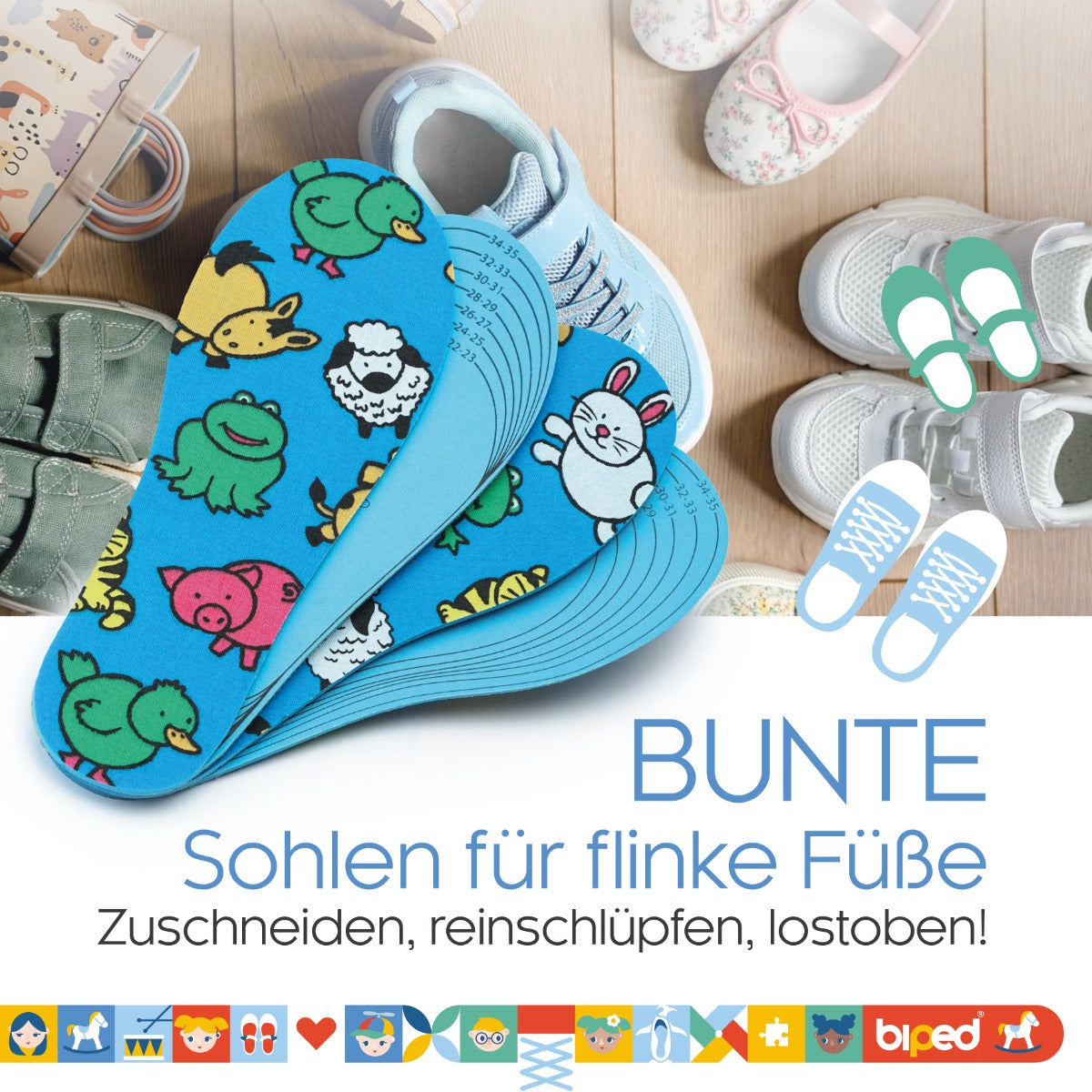 biped 2 Paar Kindersohlen - Weiche Schuheinlagen zum Zuschneiden z2751