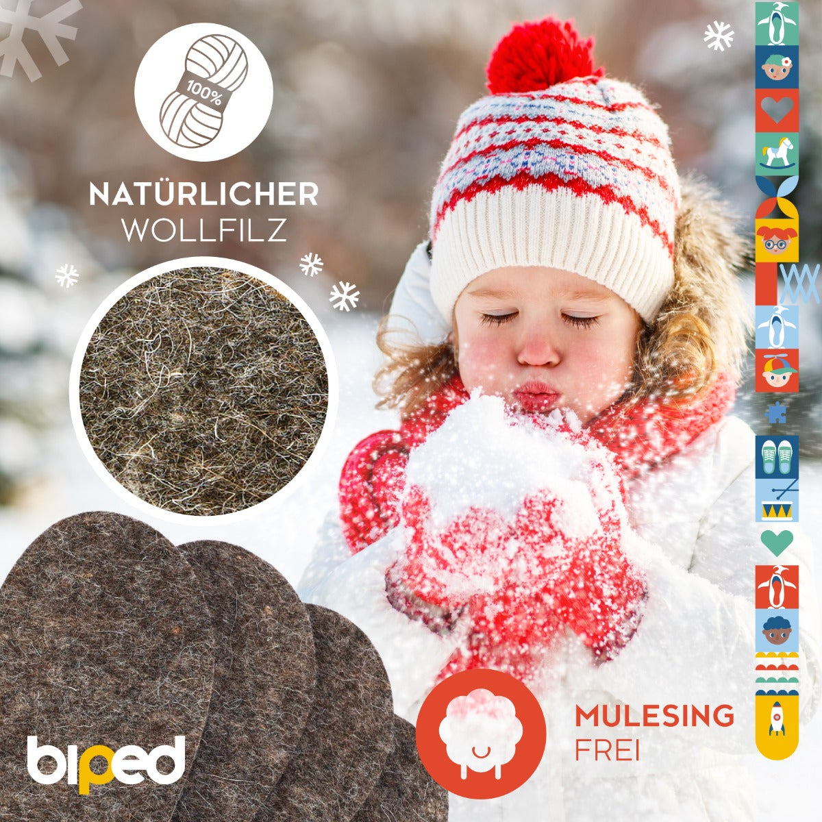 biped 2 Paar Kinder Wollfilz Einlegesohlen z2755