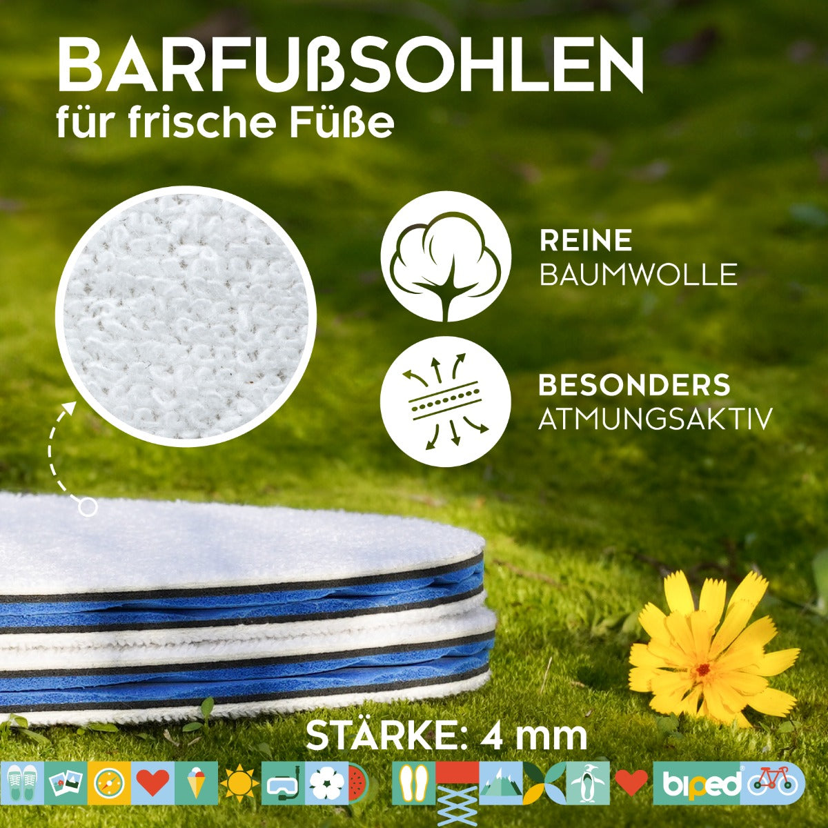 biped 2 Paar Baumwoll-Frotteesohlen mit Aktivkohle z2770