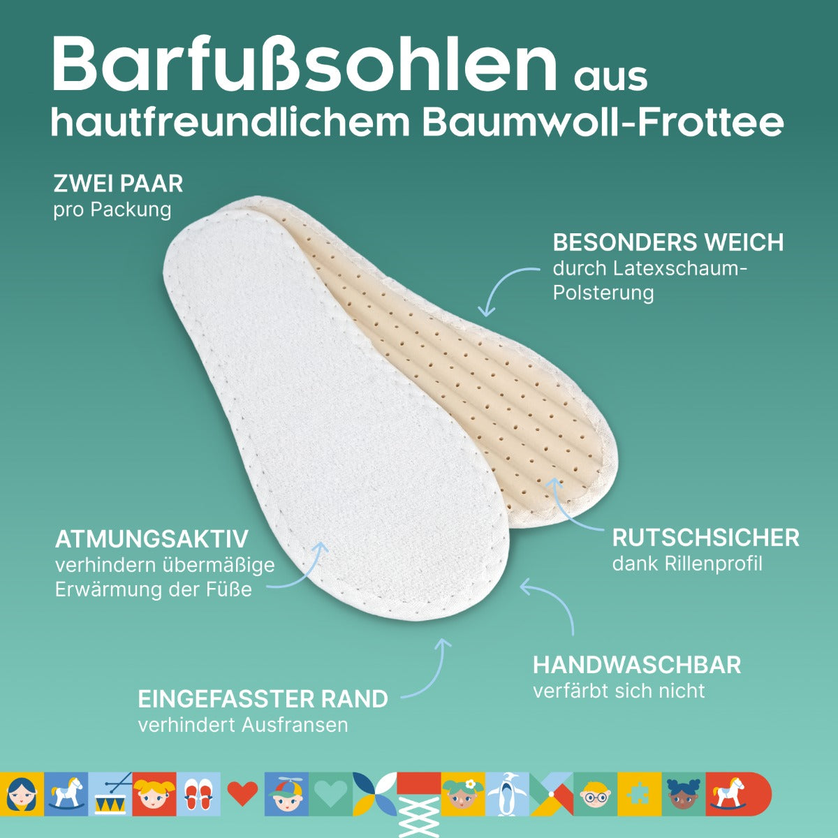 biped 2 Paar Kinder Baumwoll-Frotteesohlen z2789