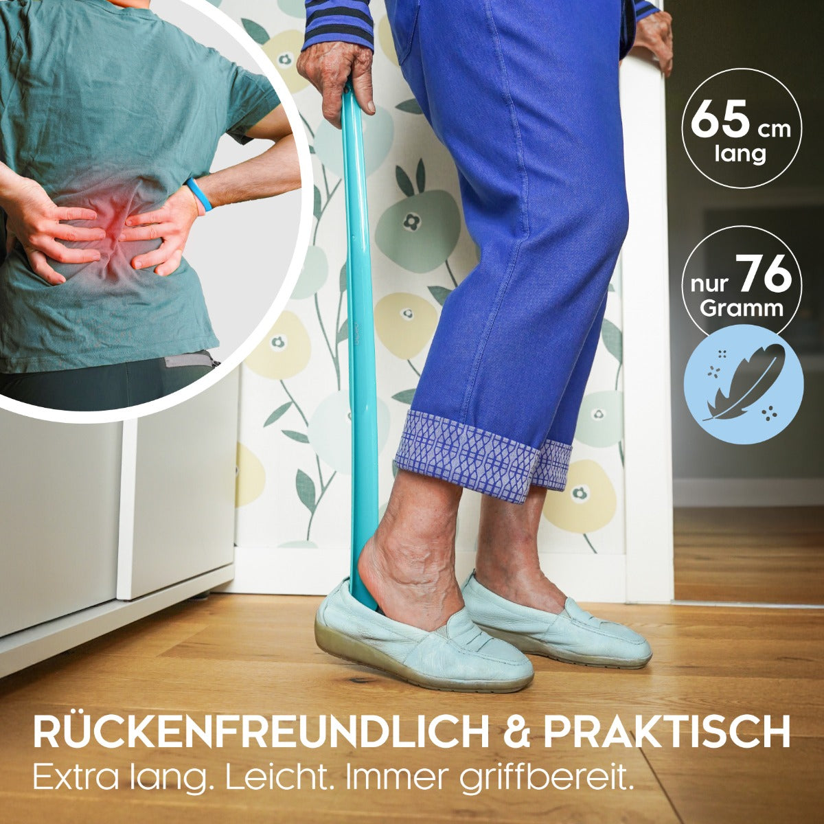 Schuhanzieher Kunststoff Schuhlöffel deutsche Herstellung 65cm mit Haken z1556