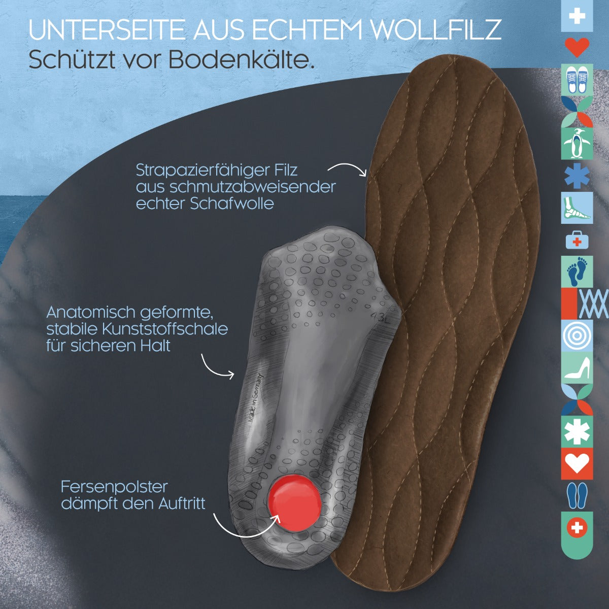 biped Winter Fußbett mit echter Lammwolle und Naturkork z1715