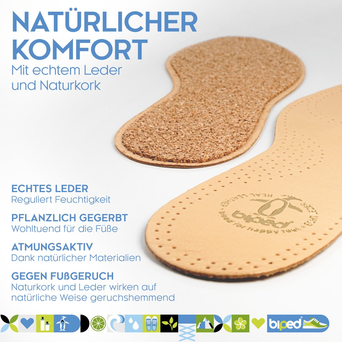 biped Ledereinlegesohlen mit Naturkork z2229
