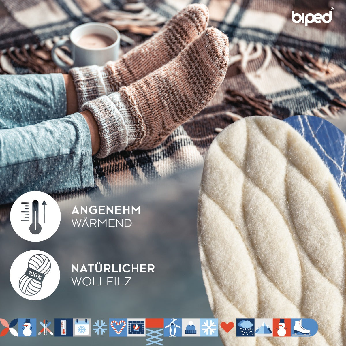 biped 2 Paar Thermosohlen mit Lammwolle und Aluminium Unterseite z2391