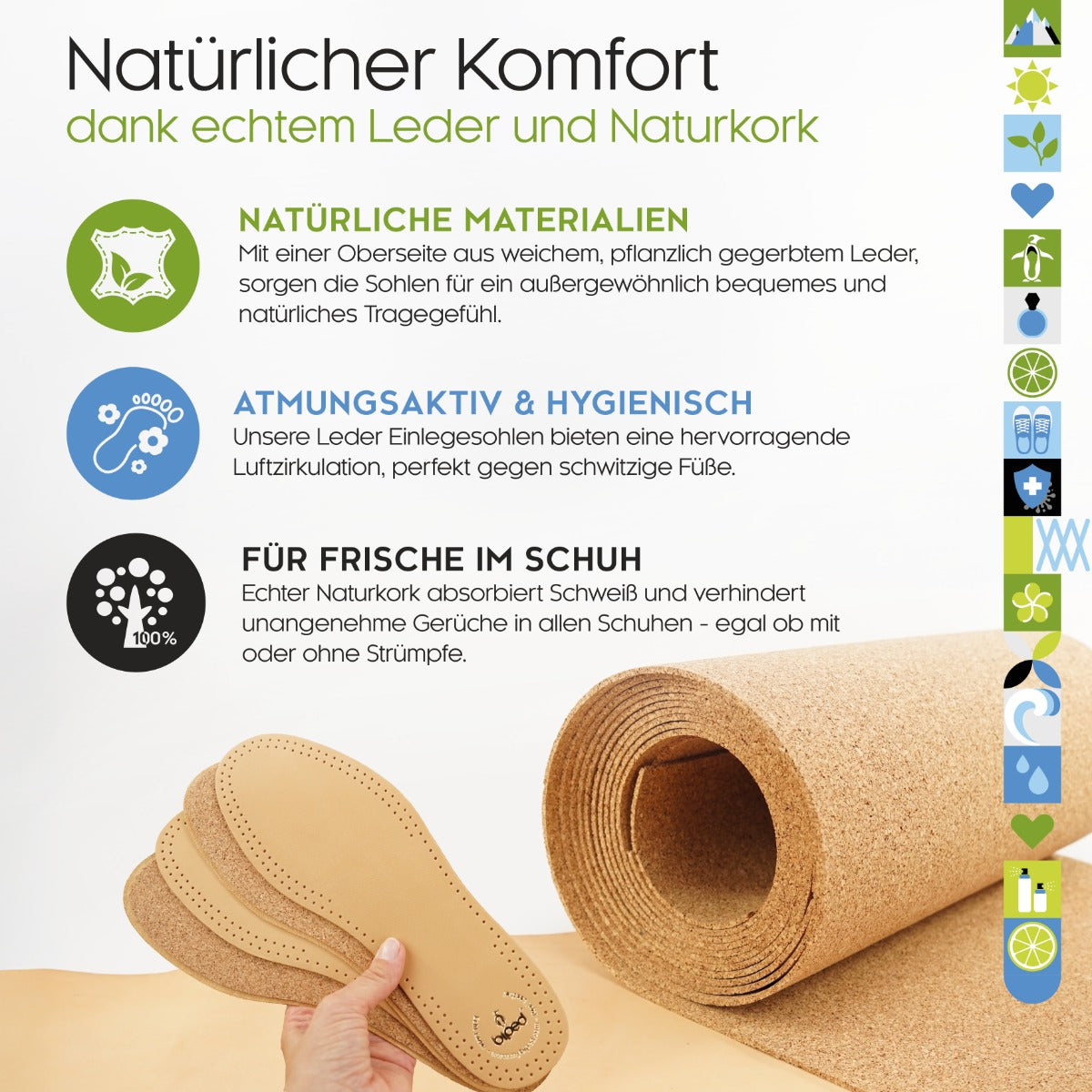 biped 2 Paar Premium Leder Einlegesohlen mit Kork Unterseite z2762