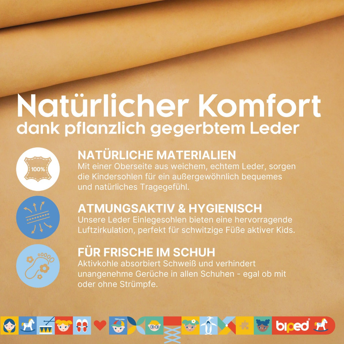 biped 2 Paar Kinder Premium Leder Einlegesohlen mit Aktivkohle Latex z2766
