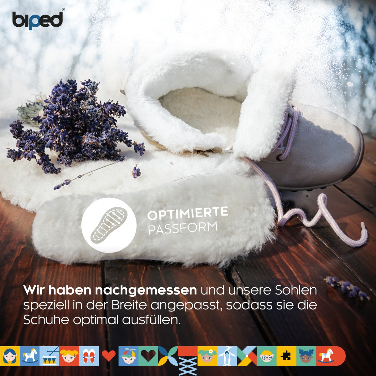 biped Kinder Premium Lammfellsohlen mit Kork und recyceltem Kautschuk z1024