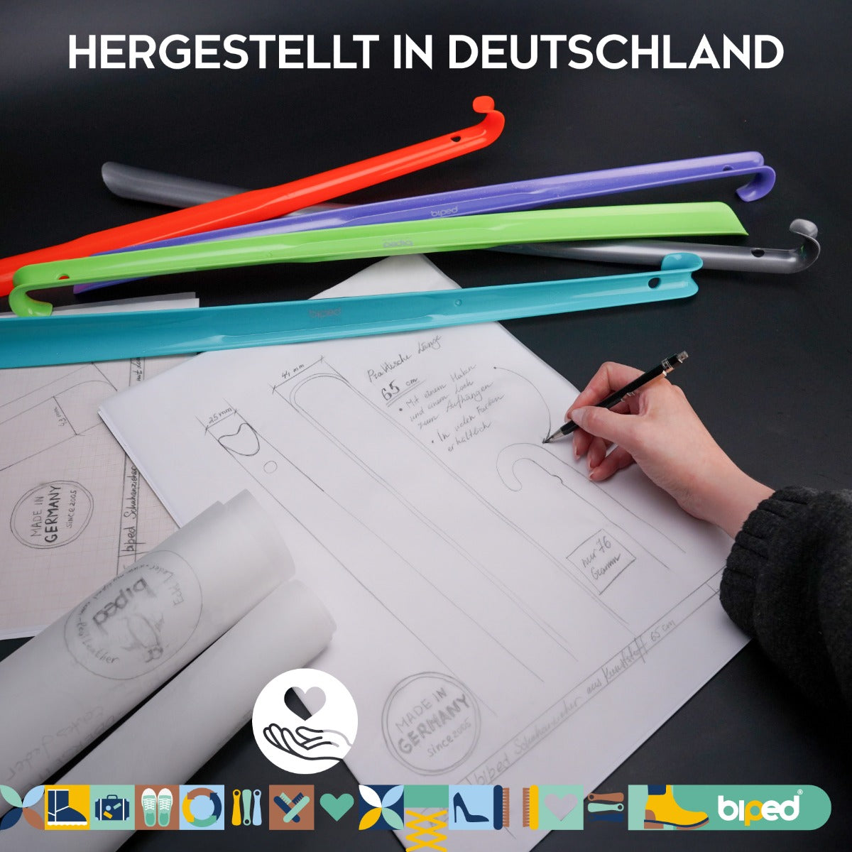 Schuhanzieher Kunststoff Schuhlöffel deutsche Herstellung 65cm mit Haken z1556