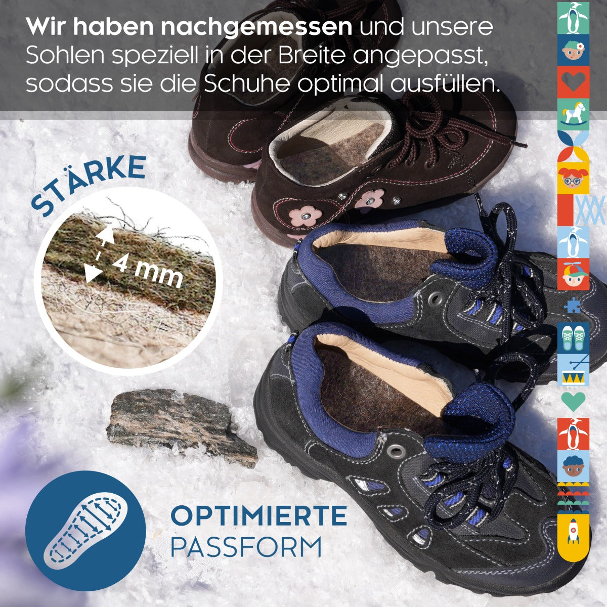 biped 2 Paar Kinder Wollfilz Einlegesohlen z2755