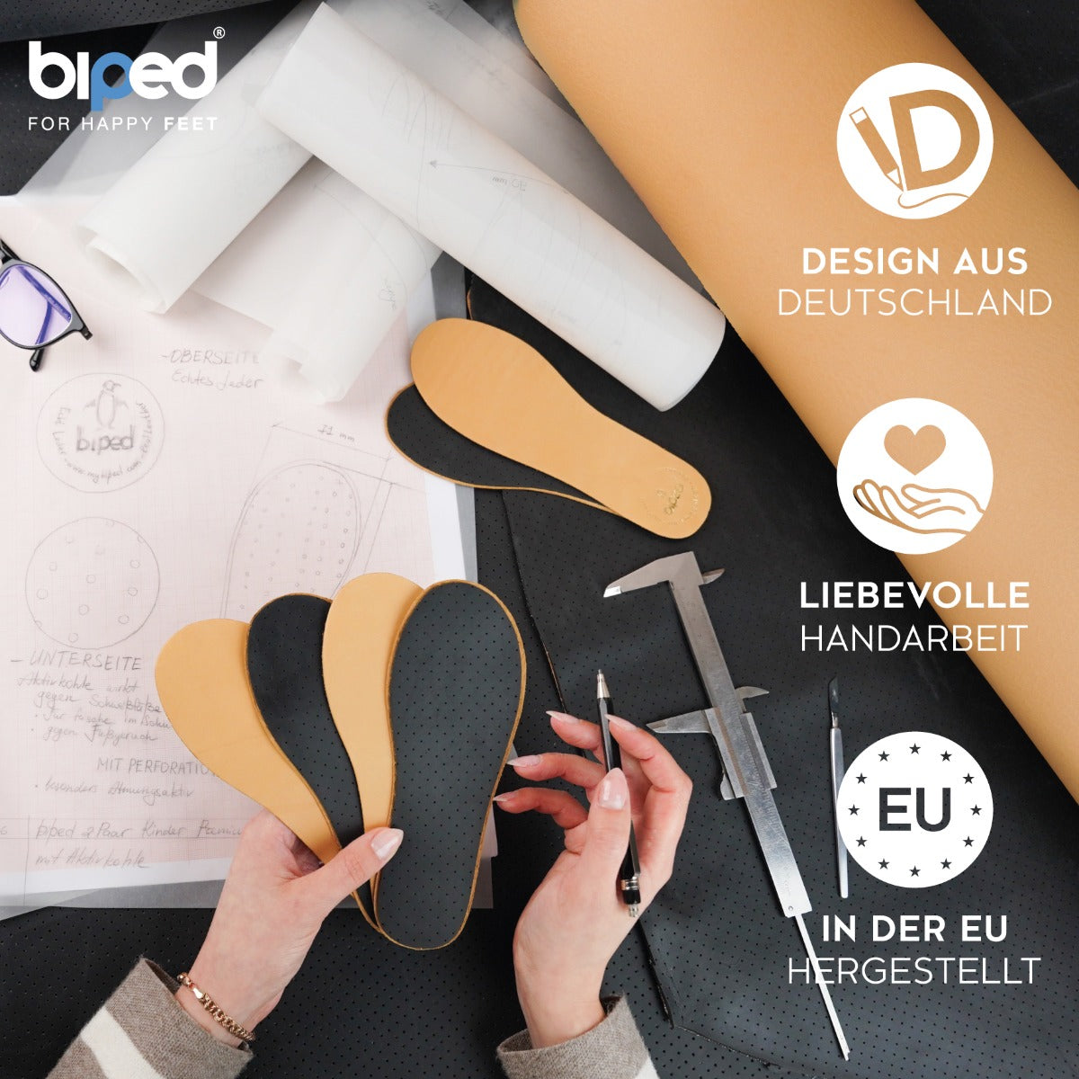 biped 2 Paar Kinder Premium Leder Einlegesohlen mit Aktivkohle Latex z2766
