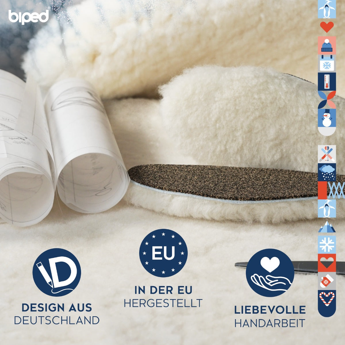 biped Premium Lammfellsohlen mit Kork und recyceltem Kautschuk z2791