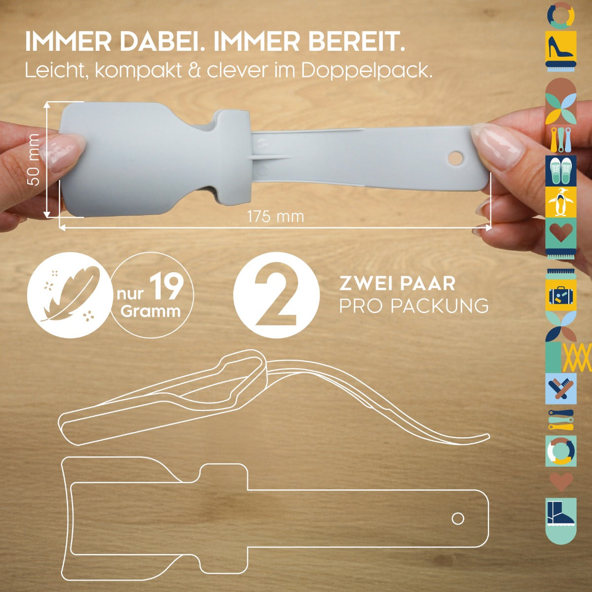 biped 2 Paar Schuhlöffel klein – Clip Schuhanzieher z2928
