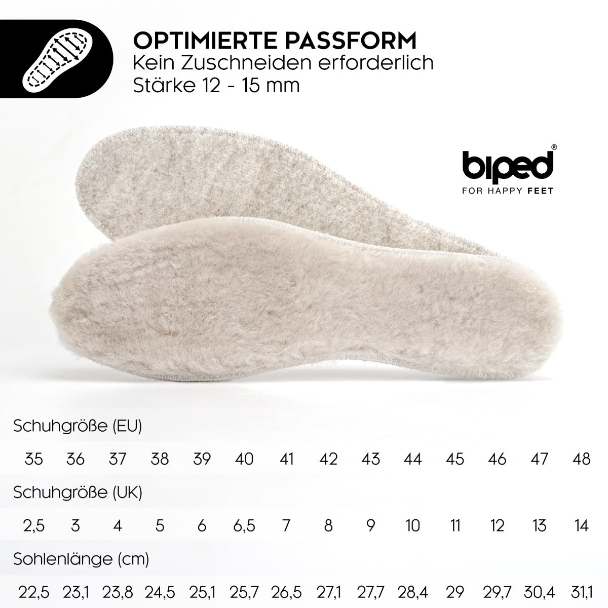 biped Premium Lammfellsohlen mit Filz Unterseite z1022