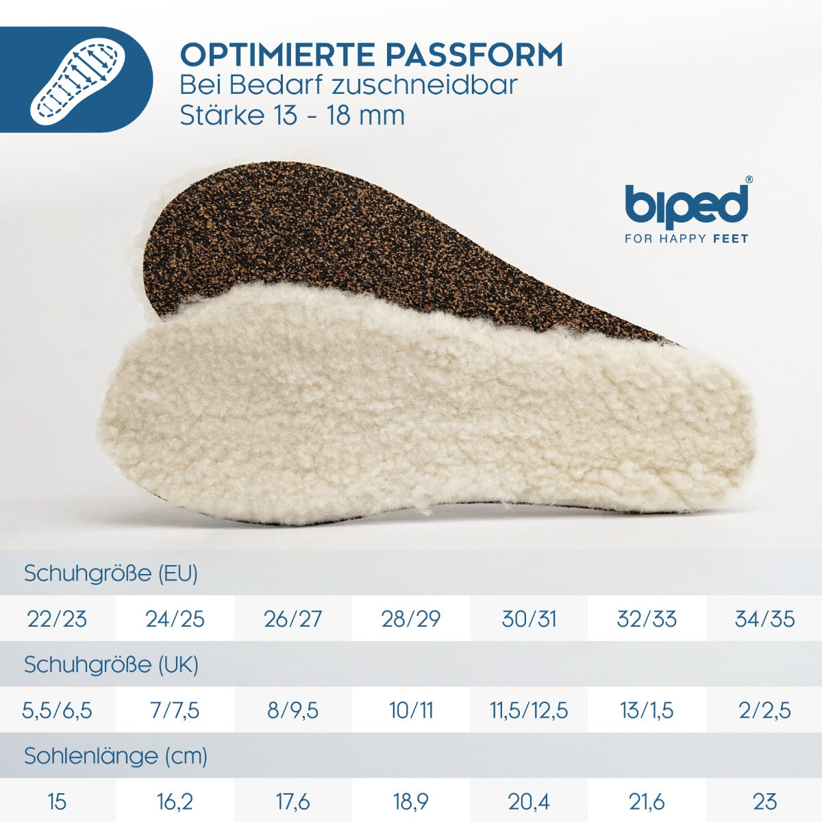 biped Kinder Premium Lammfellsohlen mit Kork und recyceltem Kautschuk z1024
