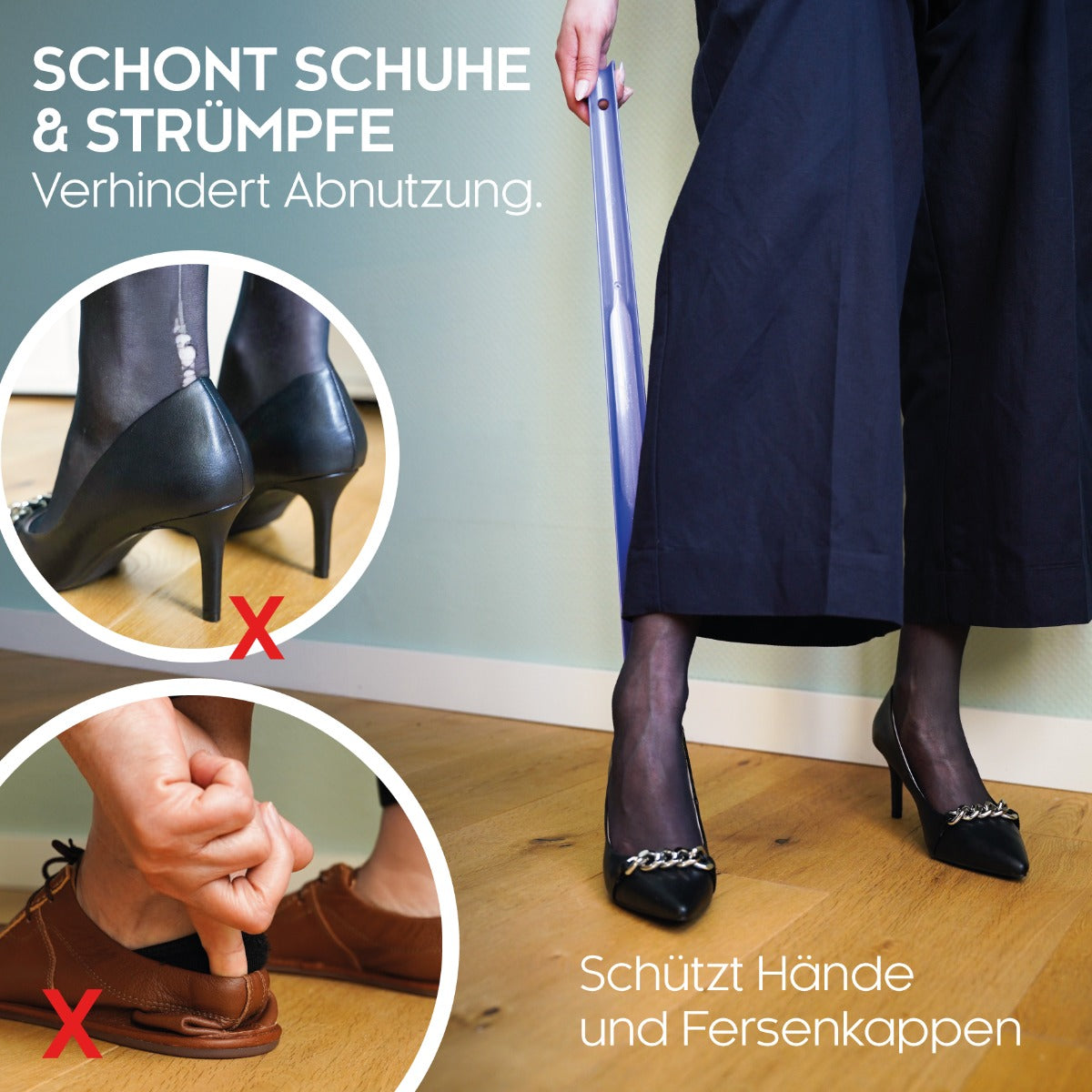 Schuhanzieher Kunststoff Schuhlöffel deutsche Herstellung 65cm mit Haken z1556