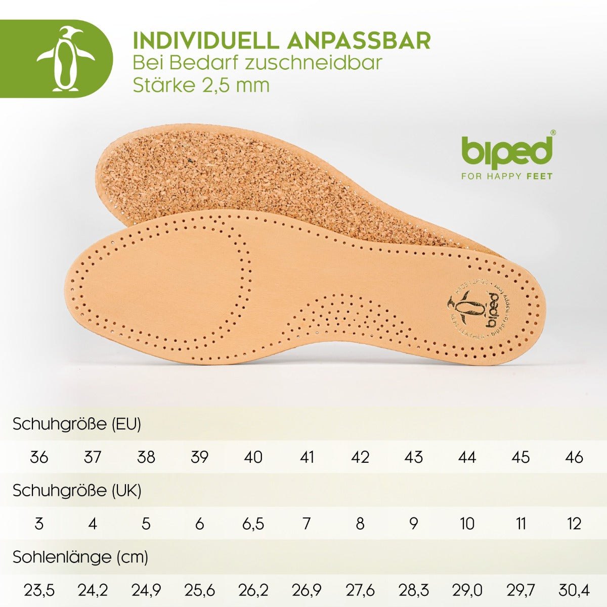 biped Ledereinlegesohlen mit Naturkork z2229