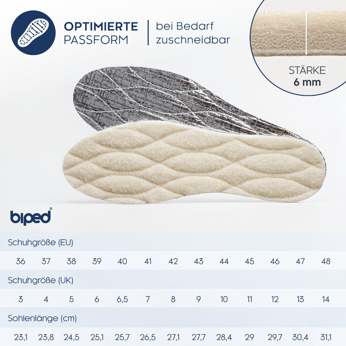 biped 2 Paar Thermosohlen mit Lammwolle und Aluminium Unterseite z2391