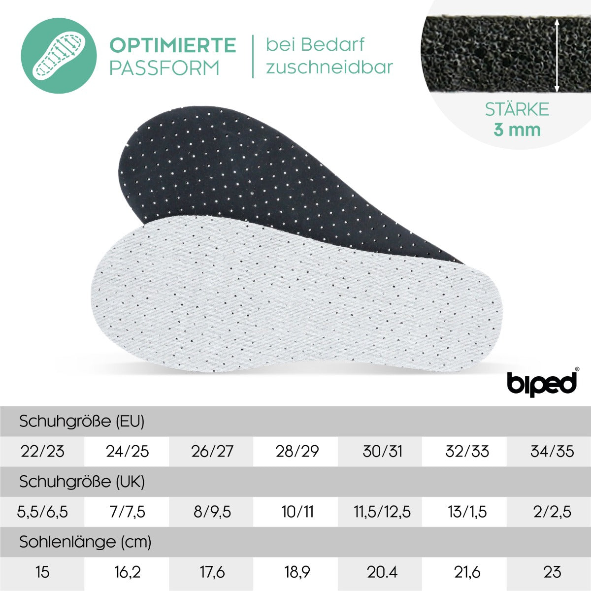 biped 3 Paar Kinder Aktivkohle Latex Einlegesohlen z2768