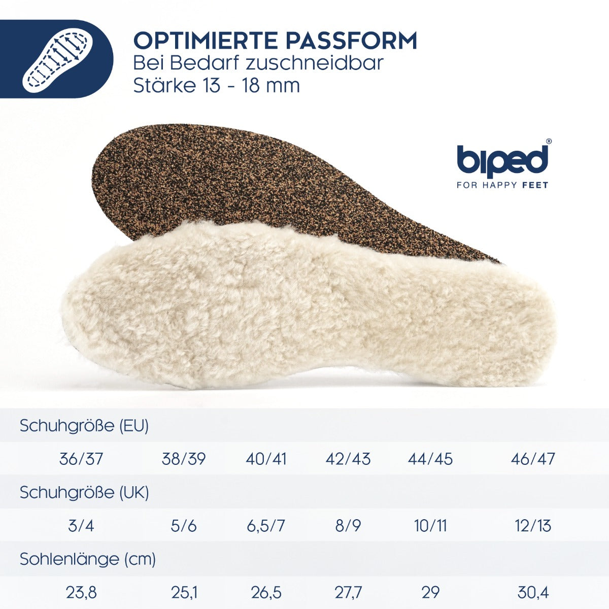 biped Premium Lammfellsohlen mit Kork und recyceltem Kautschuk z2791