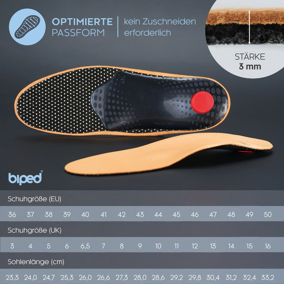 biped Premium Fußbett aus pflanzlich gegerbtem Leder z1706