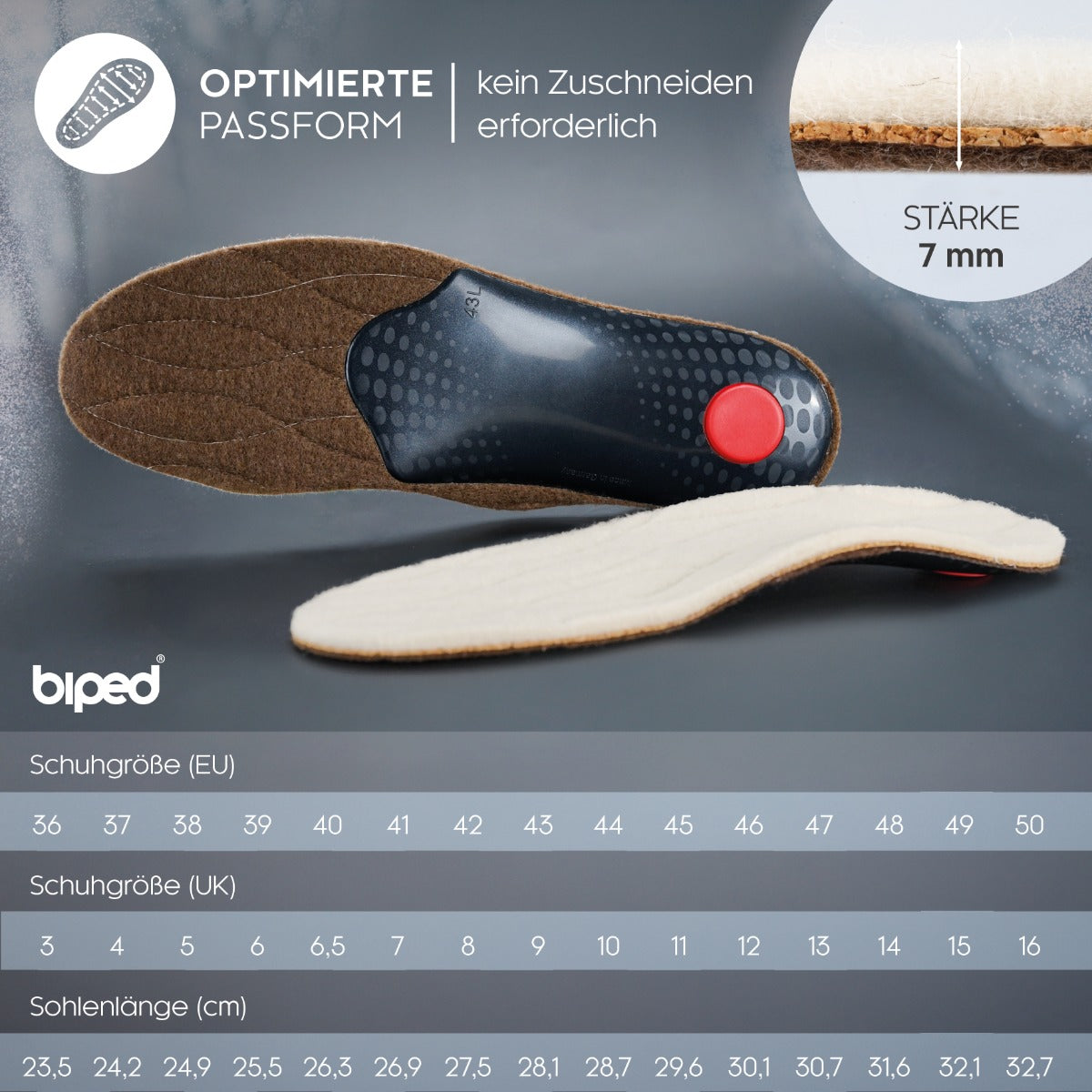 biped Winter Fußbett mit echter Lammwolle und Naturkork z1715