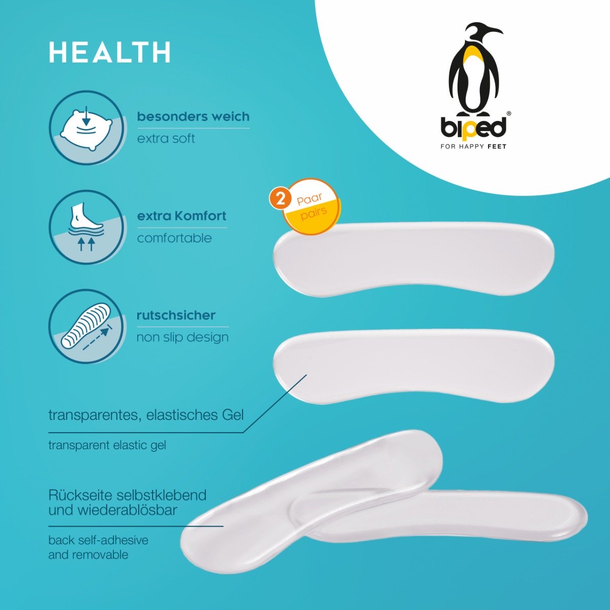 biped HEALTH 2 Paar Gel Fersenhalter Anti Slip z1007