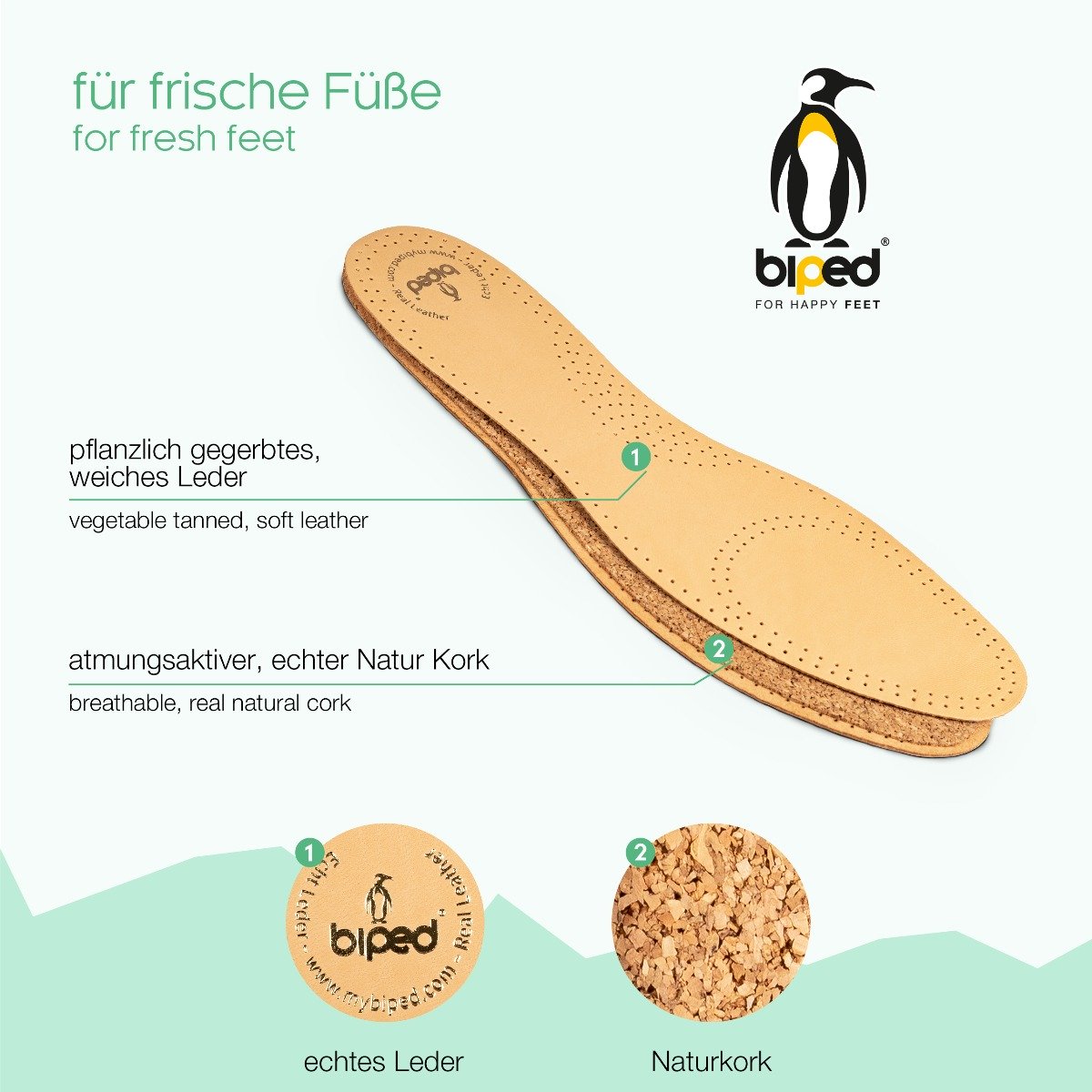 biped Ledereinlegesohlen mit Naturkork z2229