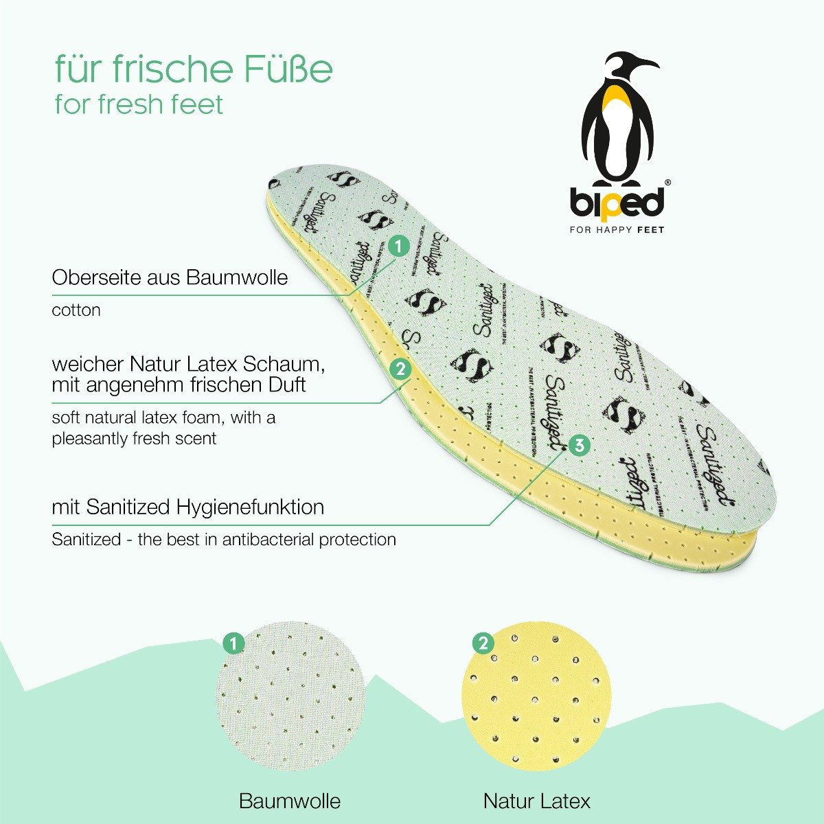 biped 3 Paar antibakterielle Einlegesohlen mit Kiefernduft und Sanitized Hygienefunktion z2781
