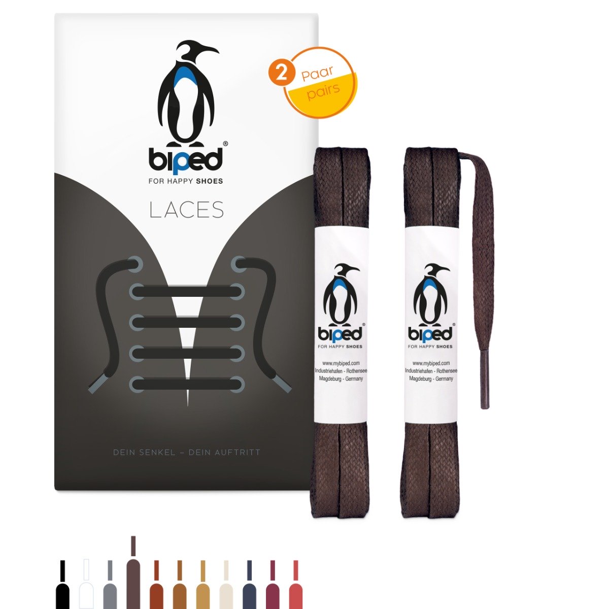 biped LACES 2 Paar gewachste Schnürsenkel aus Baumwolle flach 7 mm z2916