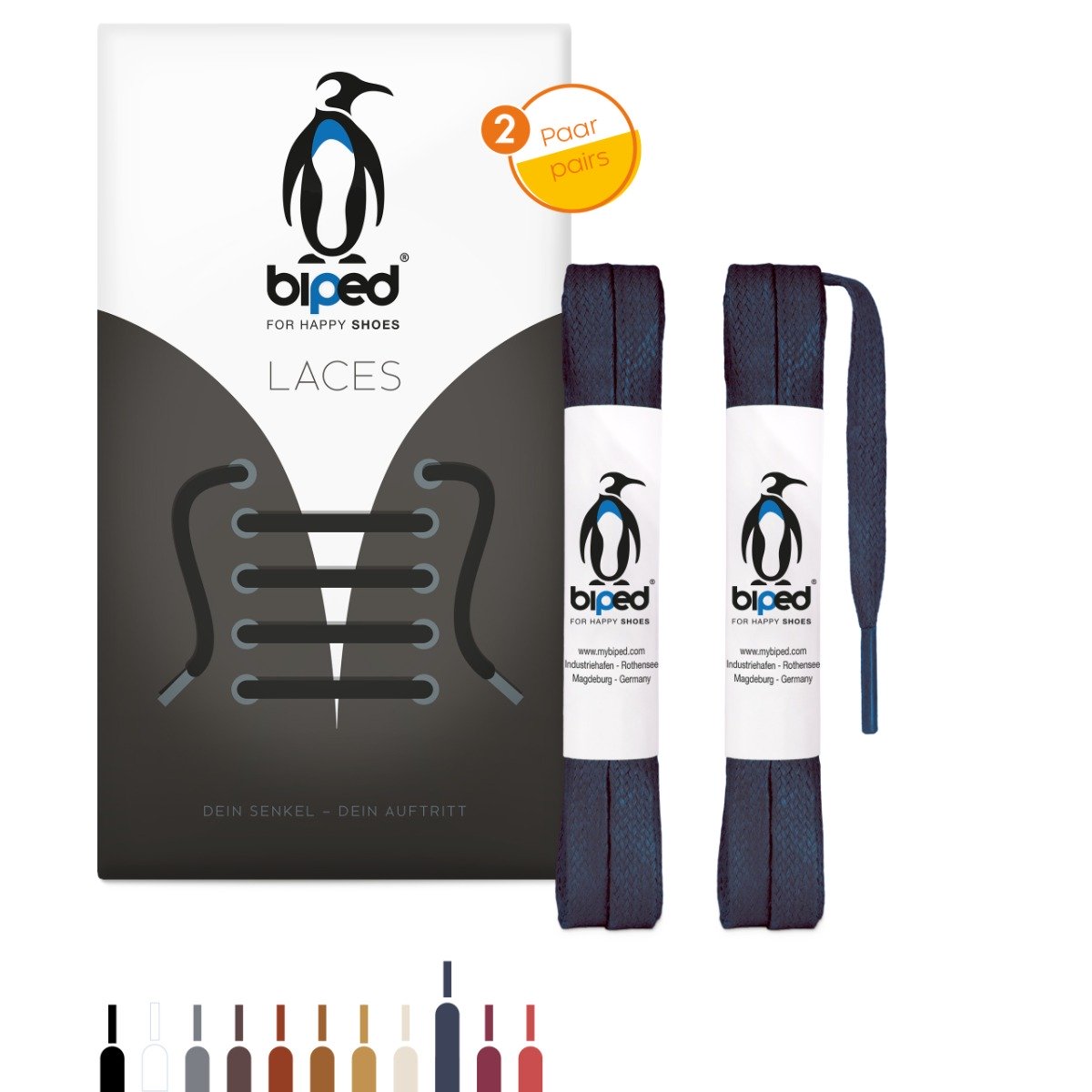 biped LACES 2 Paar gewachste Schnürsenkel aus Baumwolle flach 7 mm z2916